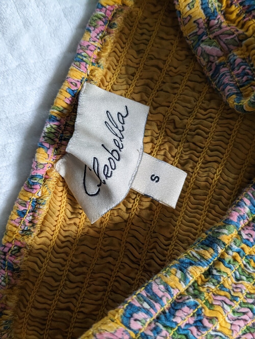Cleobella Kate Saffron Yellow Tiered Smocked Waist Cotton Mini Skirt Small - Picture 2 of 9